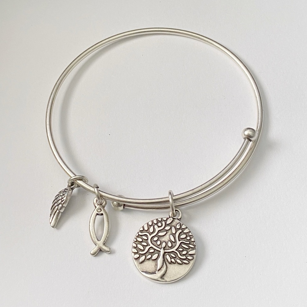 Earth Angel Tree Of Life Silver Tone Charm Bangle Bracelet
